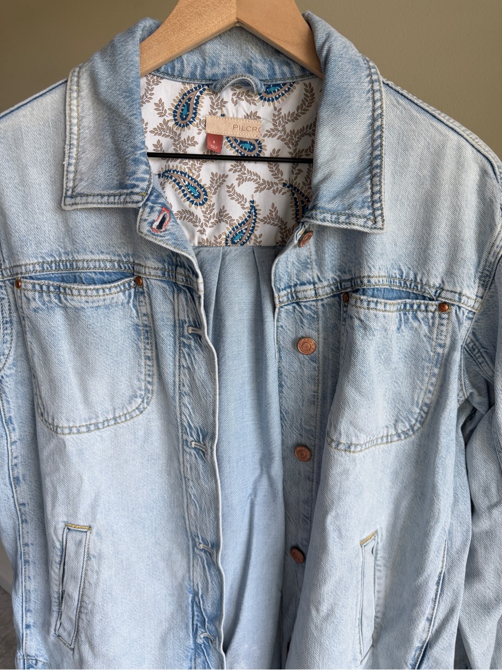 Anthropologie Pilcro Drapey Denim Shirt Jacket Small Light Wash Oversized - Picture 7 of 16